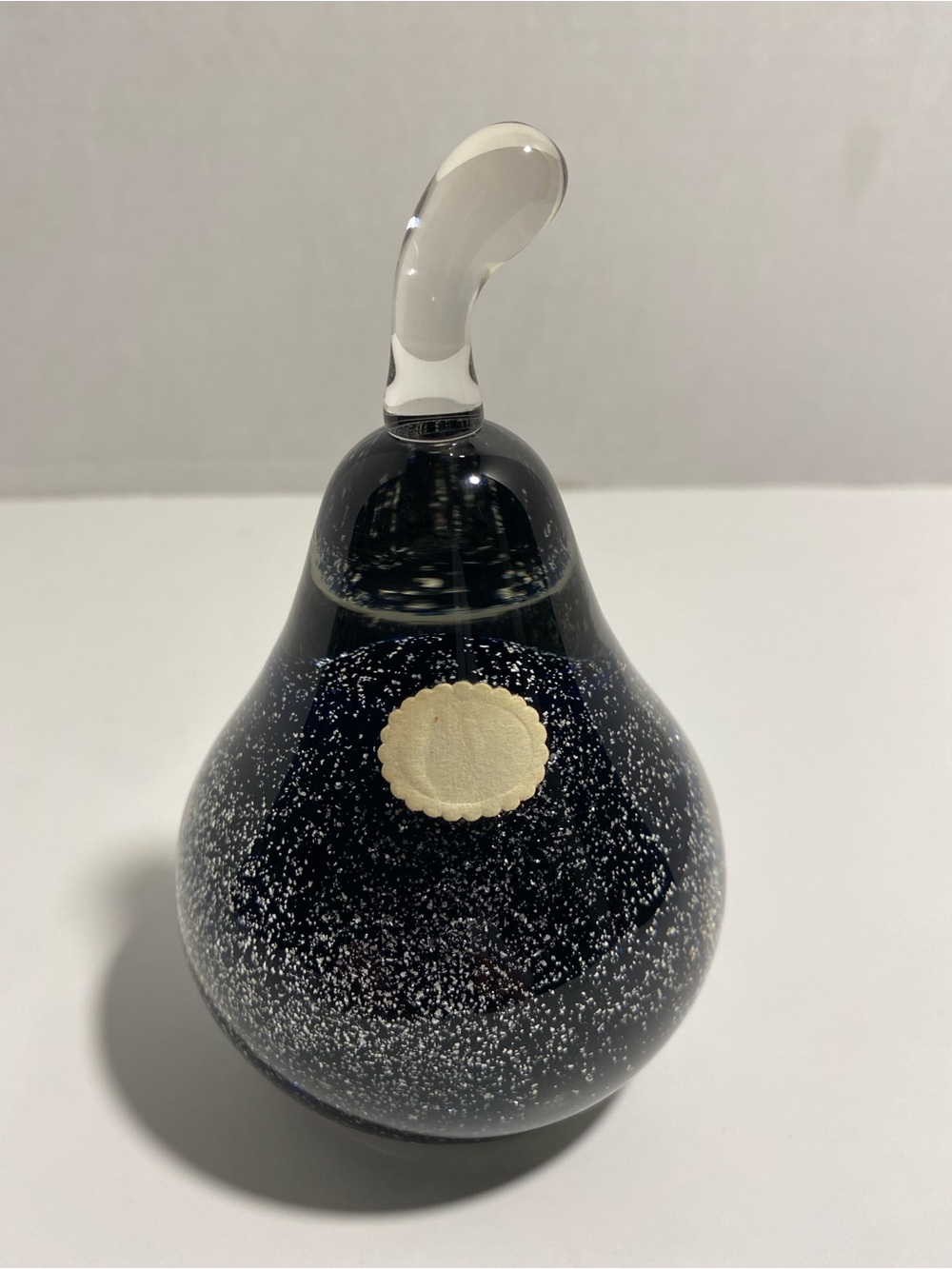 Marano, Italian art glass pear black with silver flecks paperweight